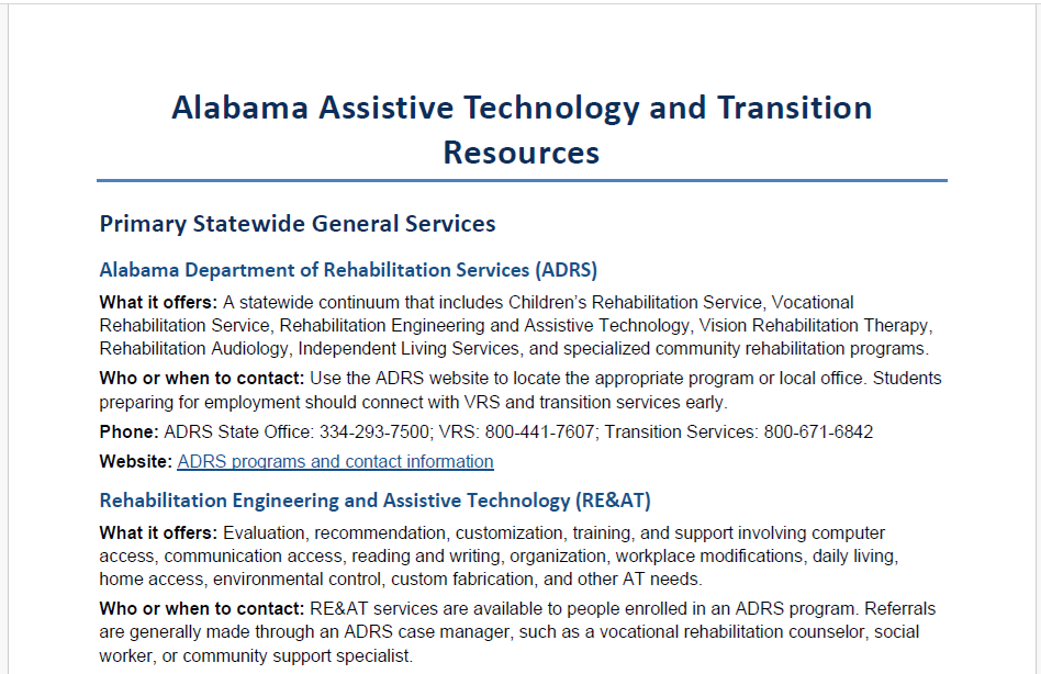 Image of Alabama Assistive Technology and Transition Resources