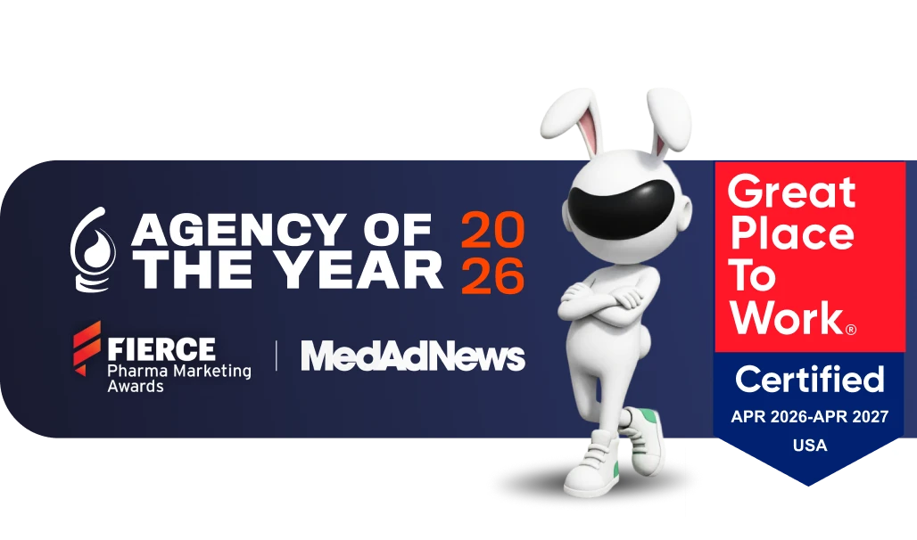 Moon Rabbit mascot proudly shown with a Certified Great Place to Work 2025–2026 badge, celebrating team culture and recognition.