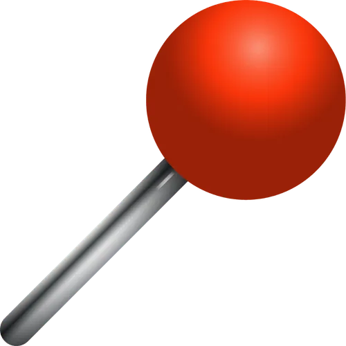 A red ball on a silver rod.