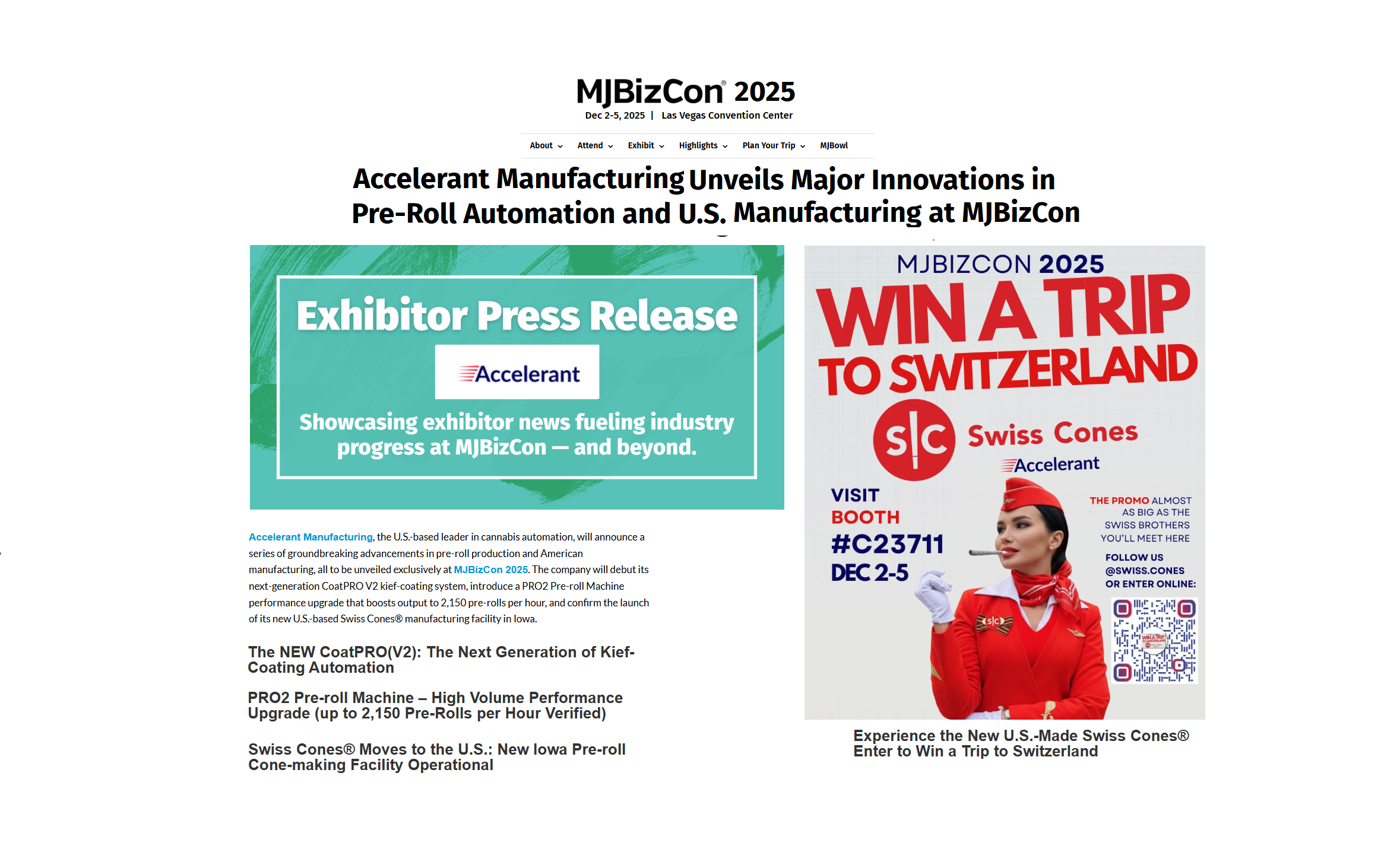 MJBIz Announces Major Updates for Accelerant & Swiss Cones at MJBiz 2025