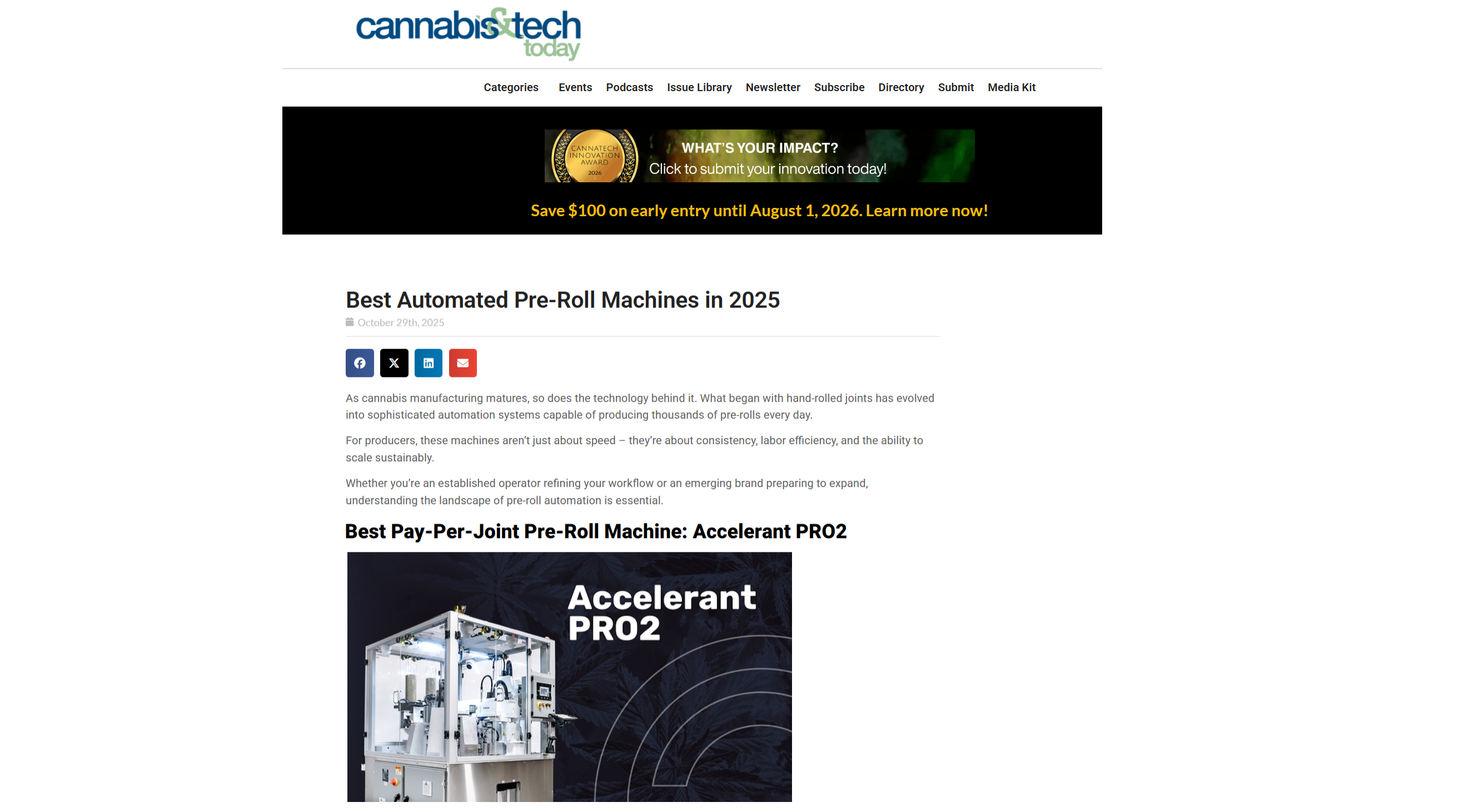Accelerant PRO2 Feature - Best Pre-roll Machines Review from Cannabis & Tech Today