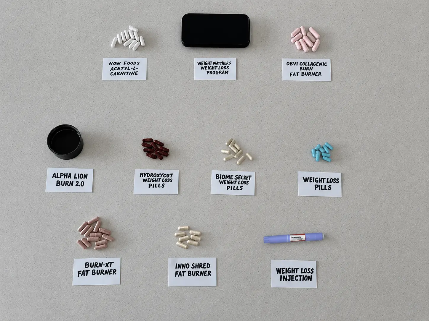 Lineup of all tested weight loss methods