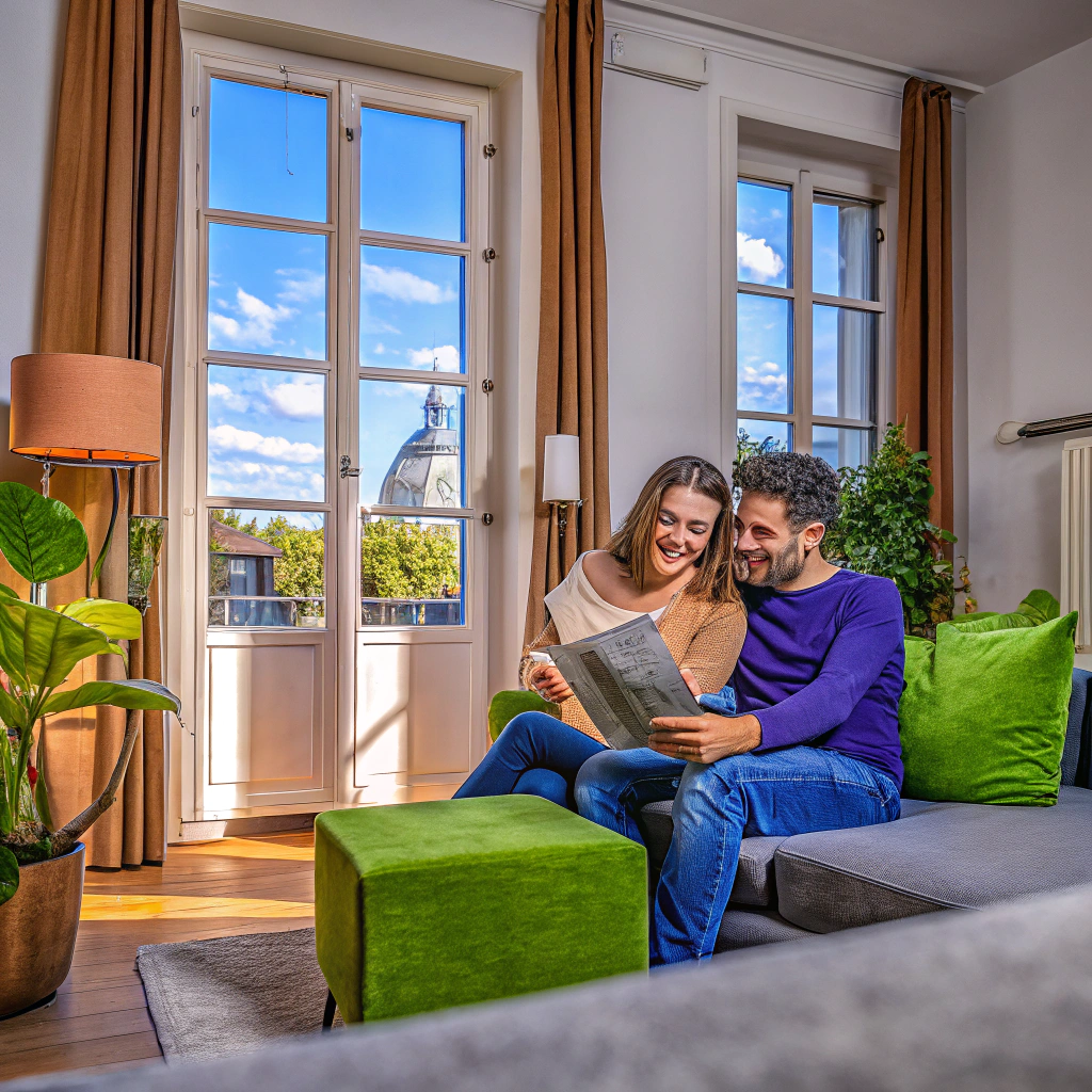 Intérieur élégant d'un appartement Airbnb à Amiens géré par un service de conciergerie professionnelle, avec décoration soignée et vue sur la ville.