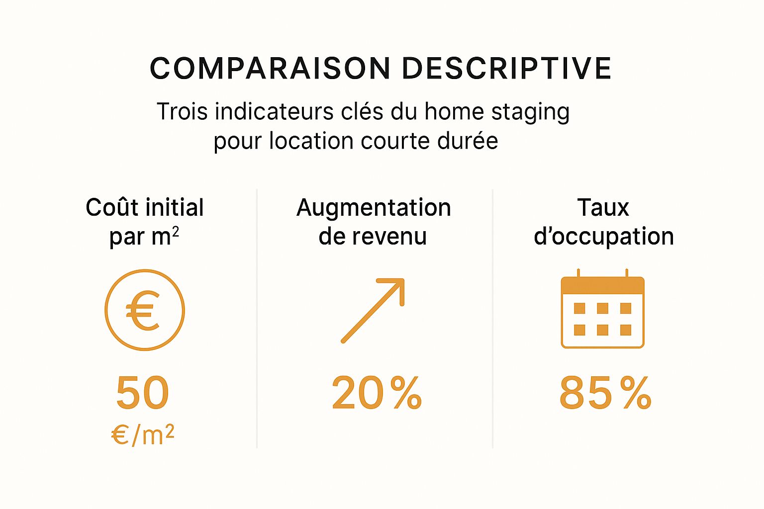 Infographie montrant les bénéfices du home staging pour une location courte durée, avec des statistiques sur l'augmentation des revenus et du taux d'occupation.