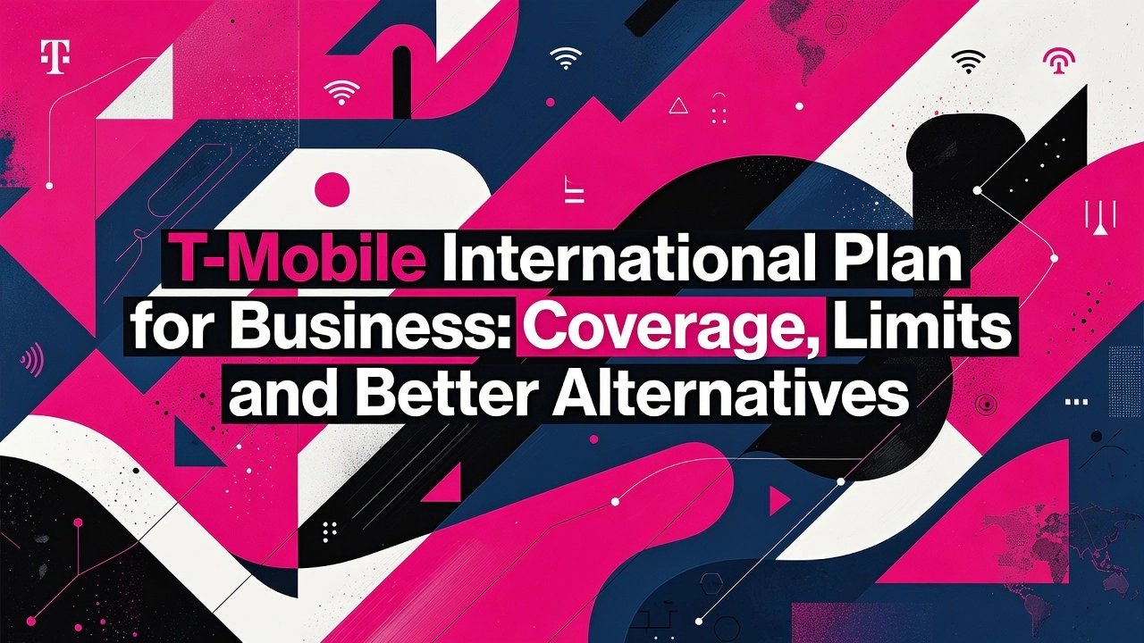 Professional header image for comparison analysis: T-Mobile International Plan for Business: Coverage, Limit...