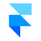 Flutter logo with overlapping blue geometric shapes forming an abstract F.