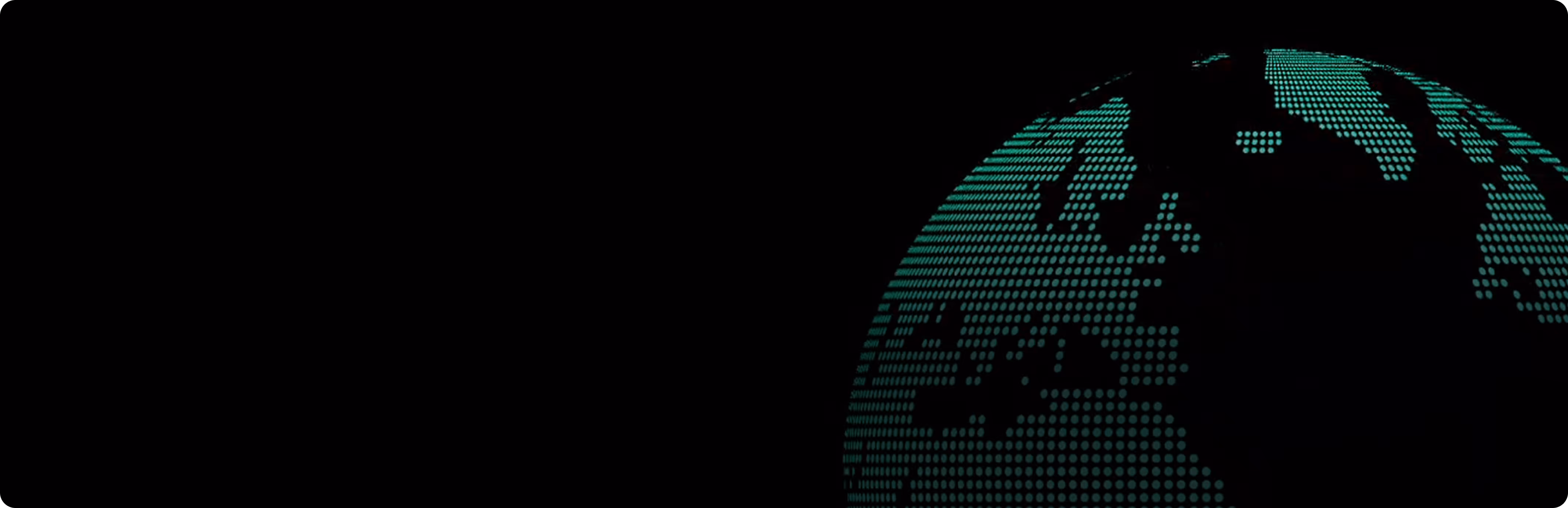 Partial digital globe made of green dots on a black background, showing continents.