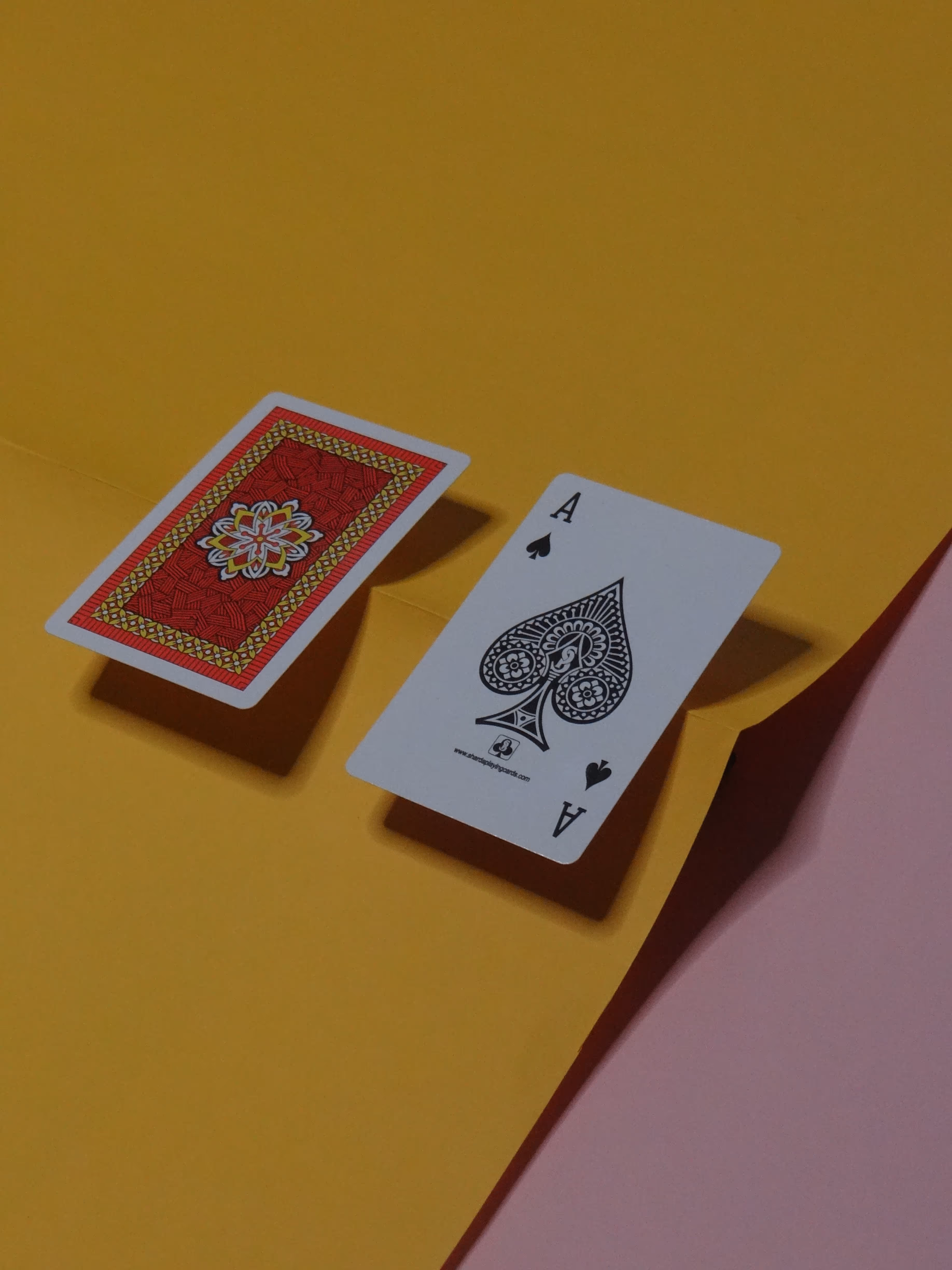 Wiski Brandi Ace of Spades placed beside a card showing the back design, highlighting the deck’s retro patterns and crisp detailing.