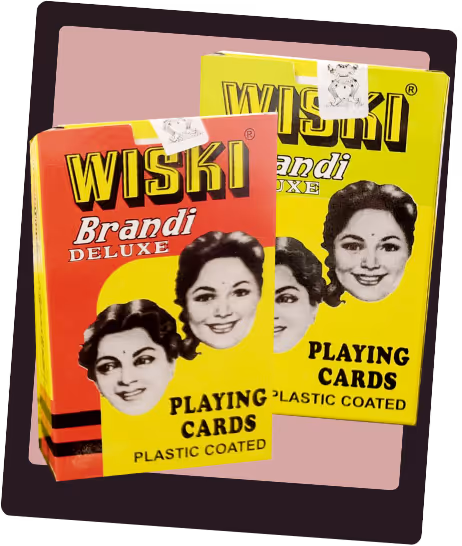 Two Wiski Brandi tuck boxes in yellow and red tones side by side, reflecting retro style and playful energy