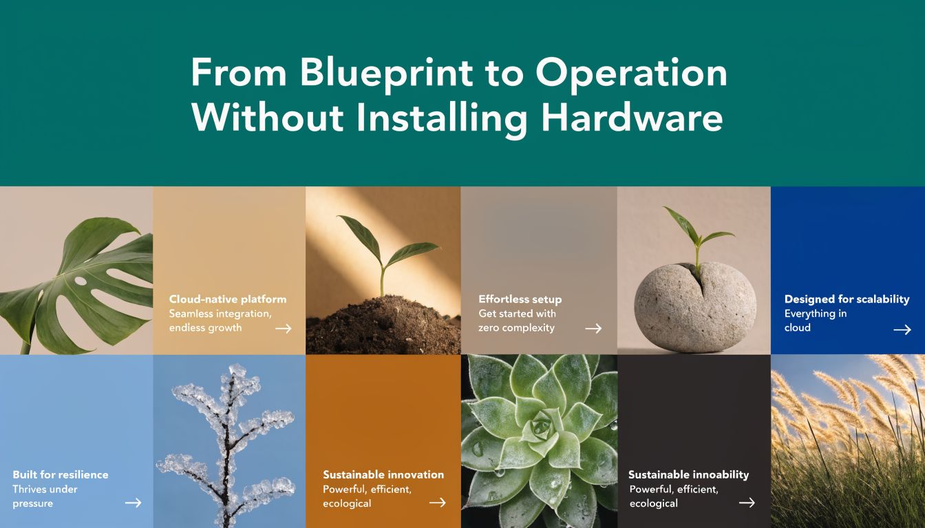 A grid of images depicting nature and plants, representing cloud-based services and sustainable digital business solutions.