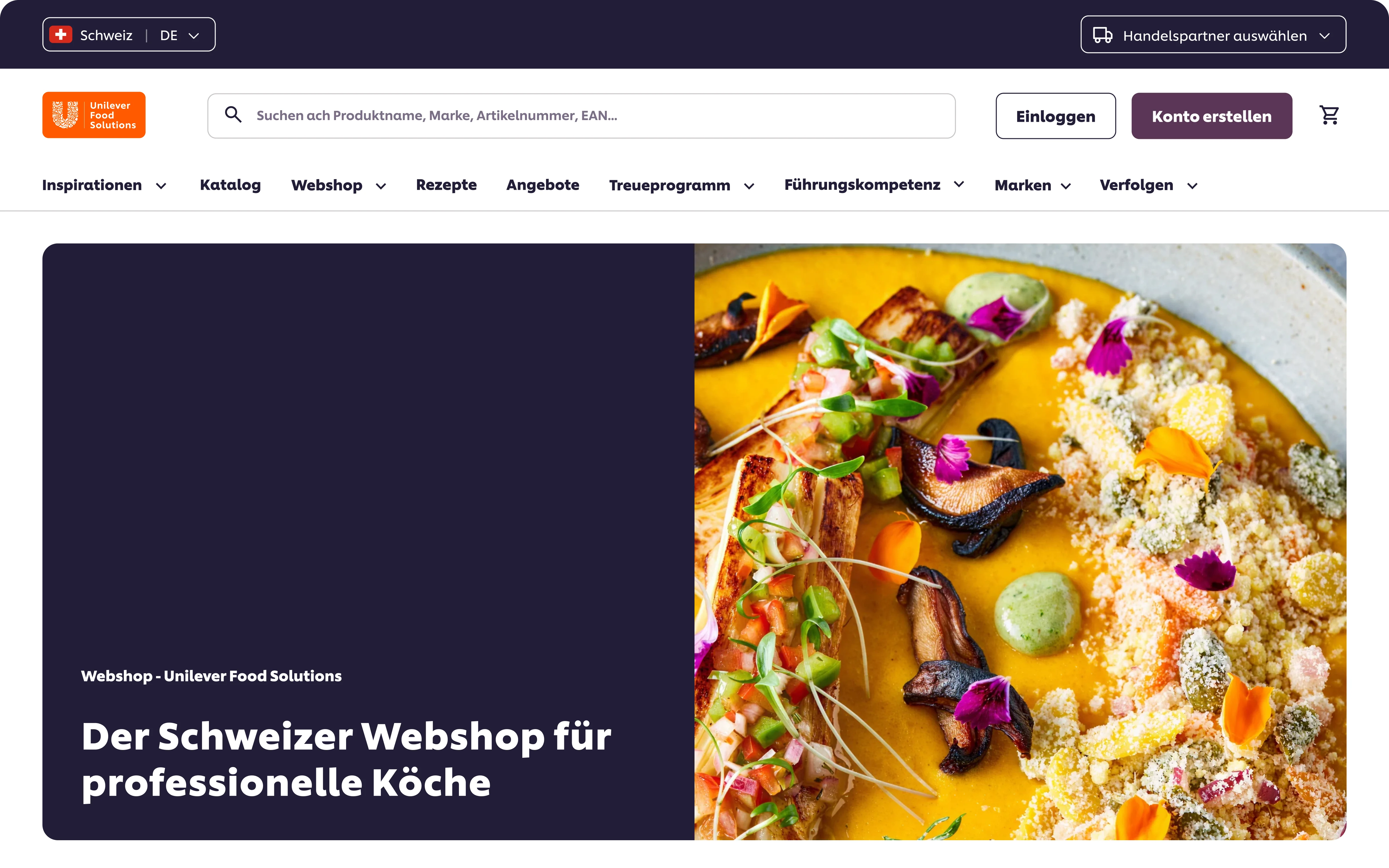 Desktop-Model der UFS-Webshop-Homepage, das lebendige und geschmackvoll zubereitete Food-Fotografie zeigt