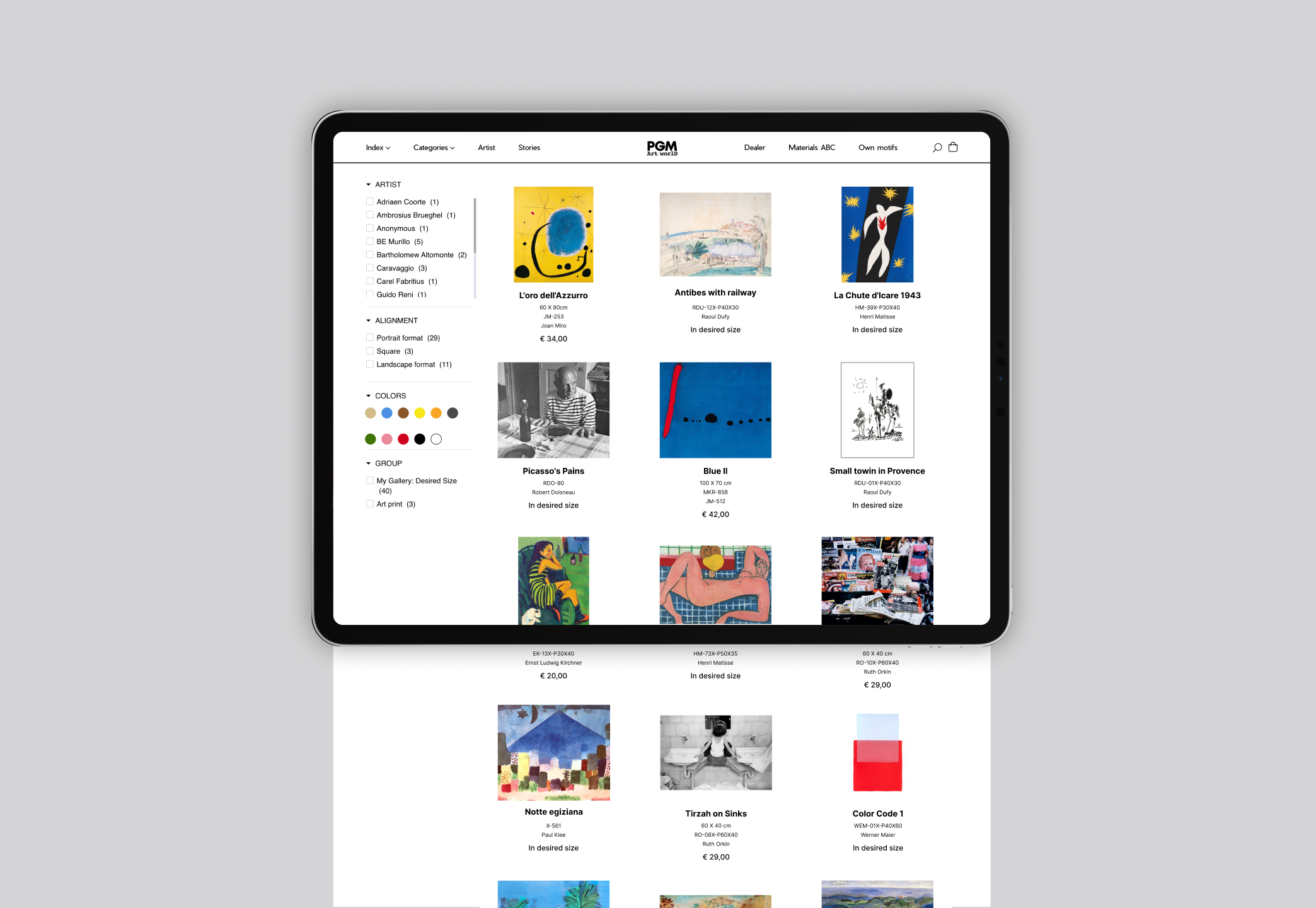 PGM Art World eCommerce website shown across desktop, tablet and mobile devices.