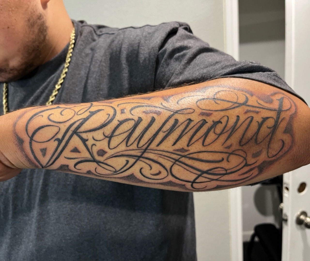 Black and grey realism tattoo work at Santana Studio Co, Fort Worth tattoo shop