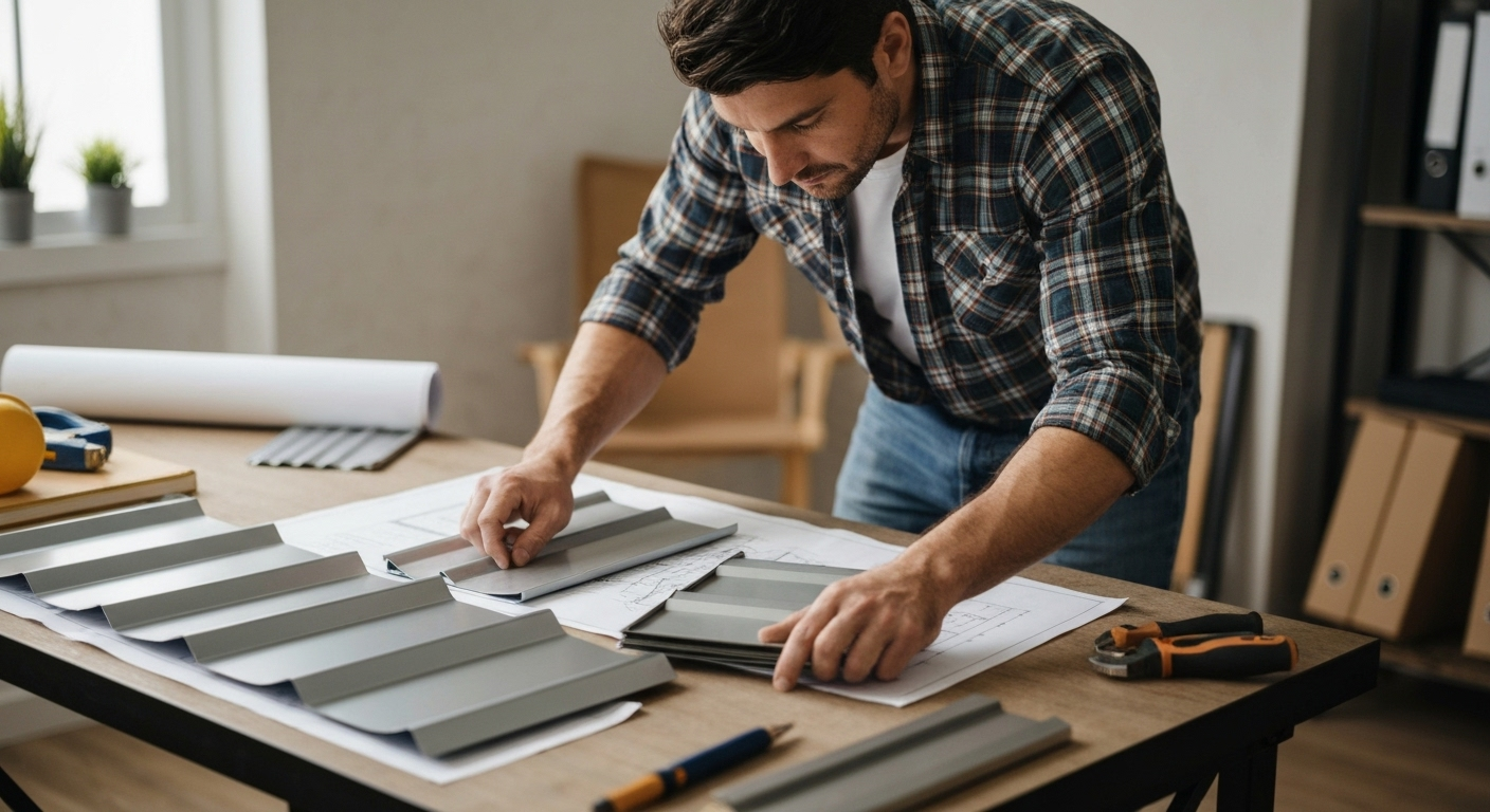 Contractor with metal roofing samples