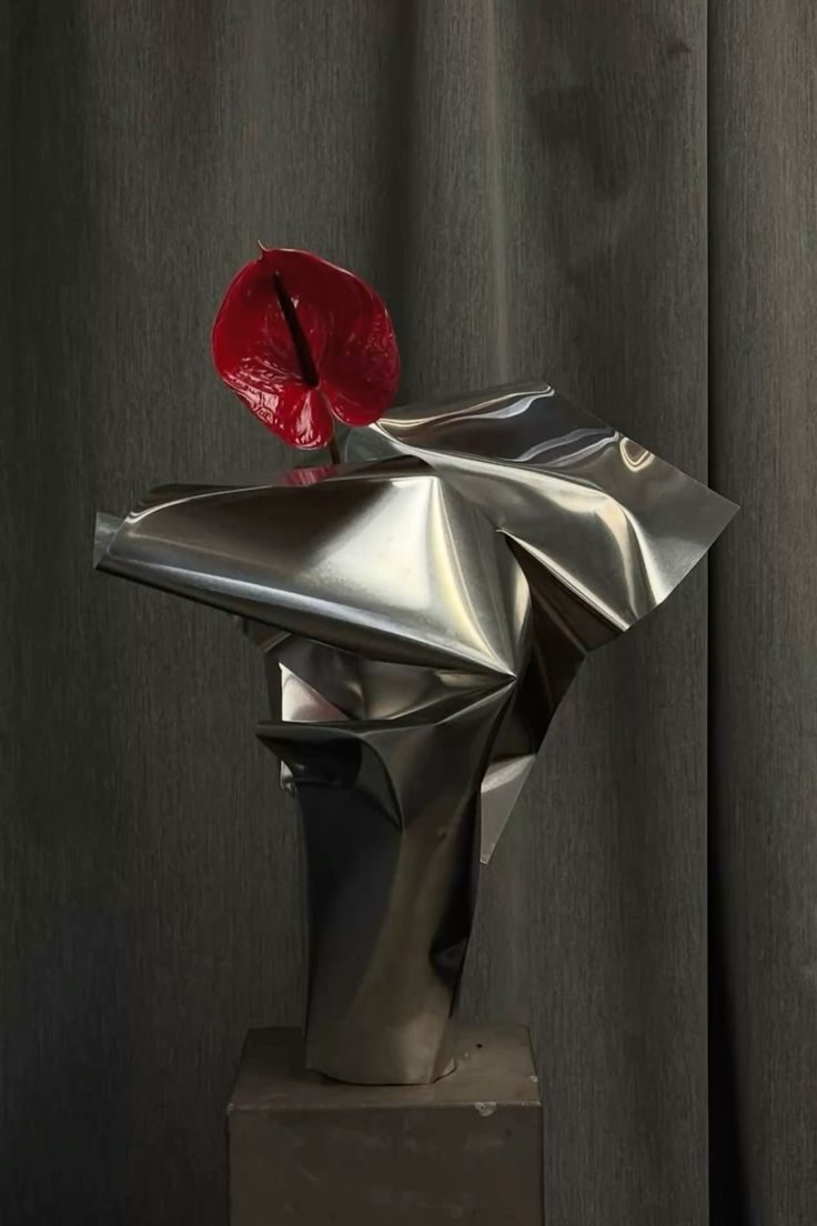 Folded Silver / Red Anthurium