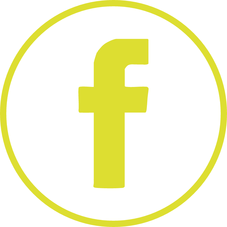 Facebook social media icon in yellow-green color within a circle.