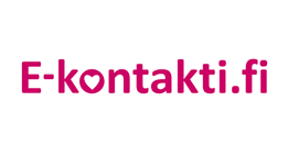 E-kontaktin logo tyylitellyllä magenta-tekstillä ja sydän-symboli k-kirjaimessa.