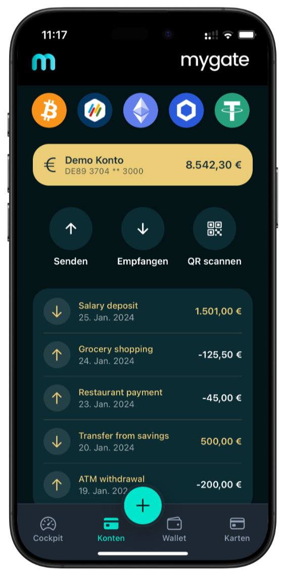 mygate App Interface Konto Ansicht