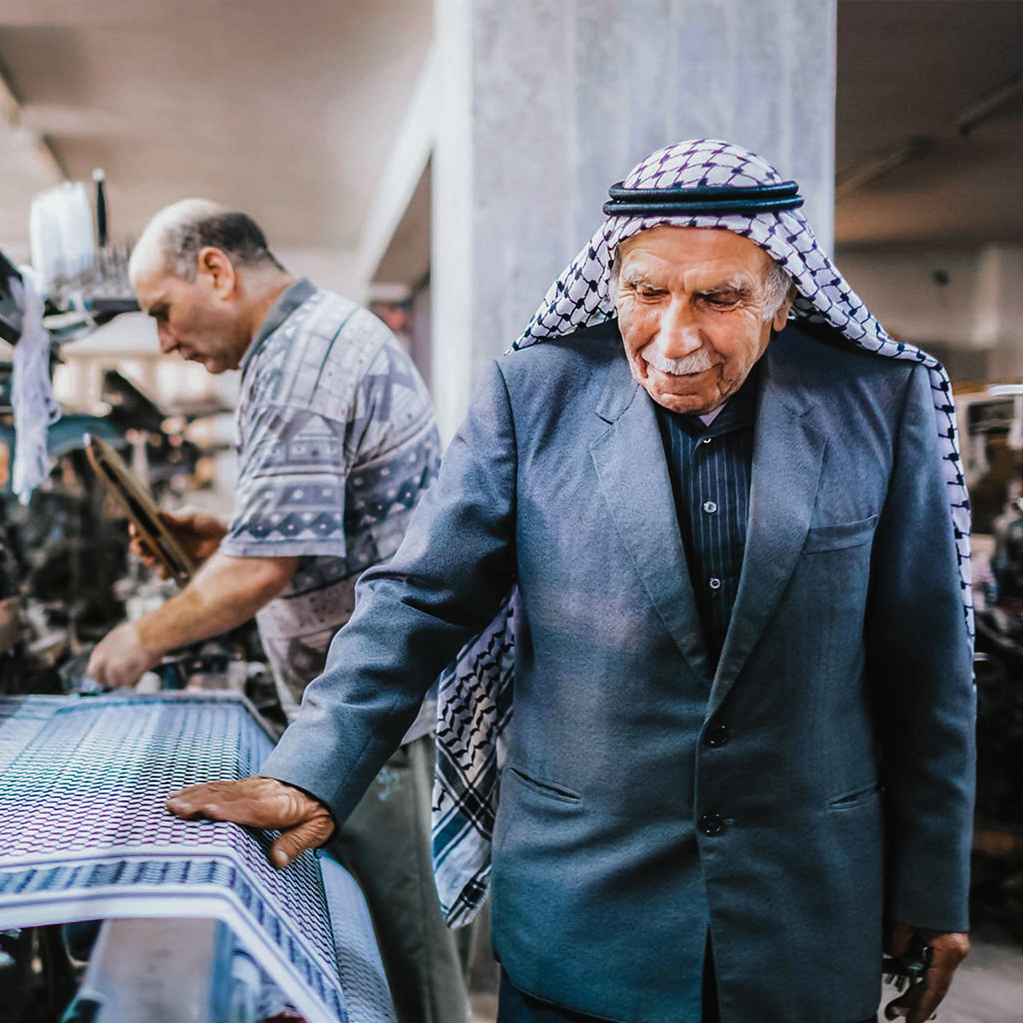 Yasser Hirbawi, founder of the Hirbawi kufiya factory