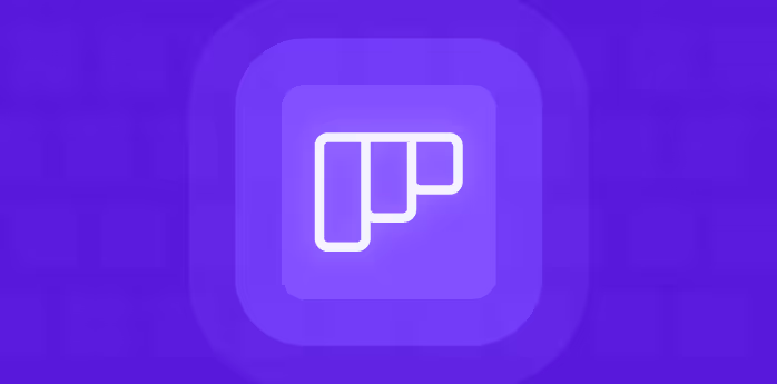 Ícono blanco de análisis predictivo sobre fondo morado con patrones de cuadros difuminados.