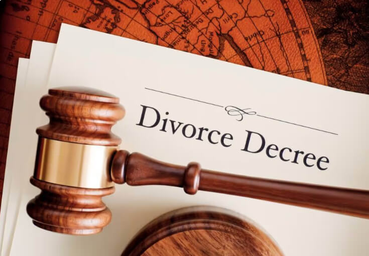 Divorce decree and a gavel