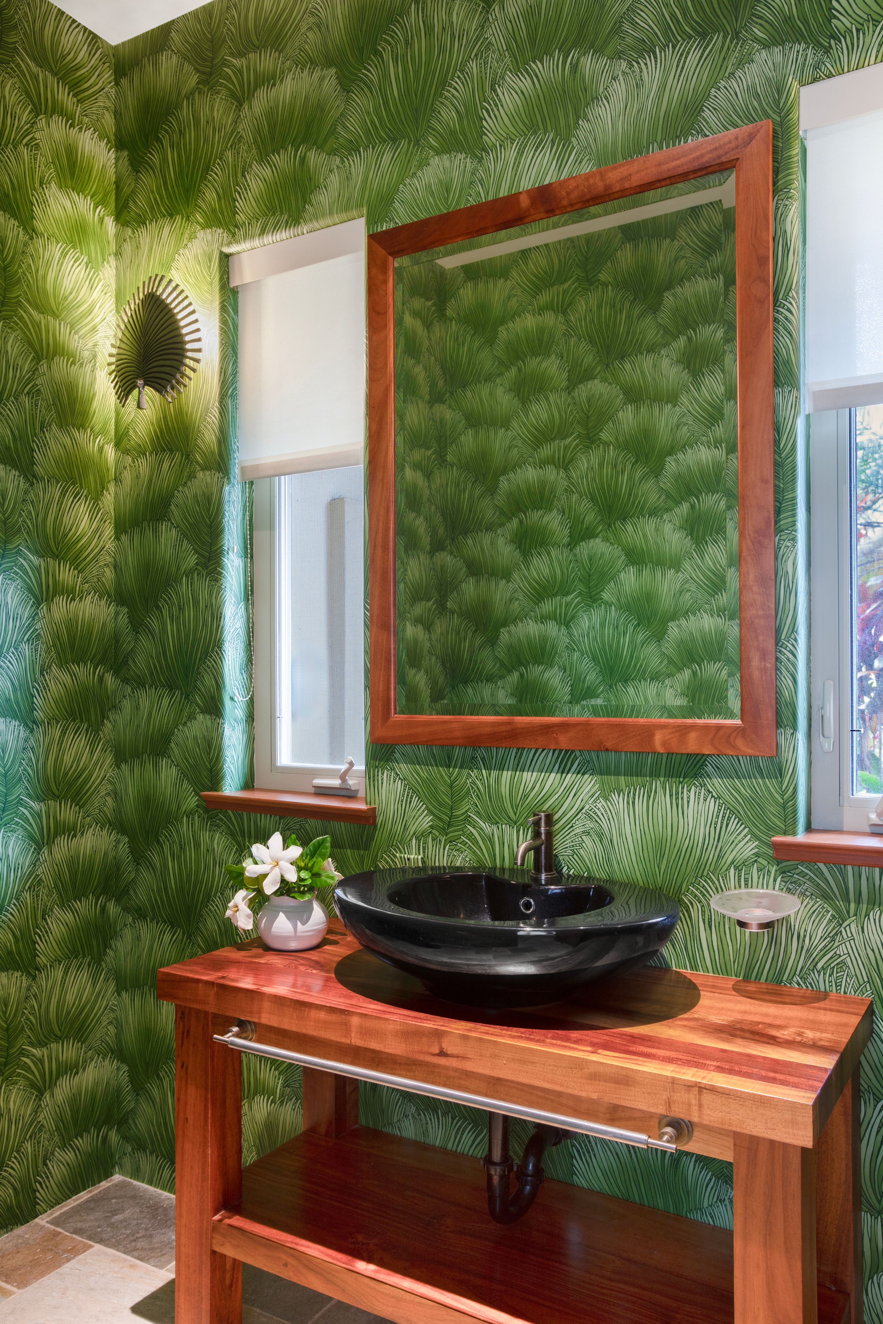 Wallpaper installation detail in a Maui home interior