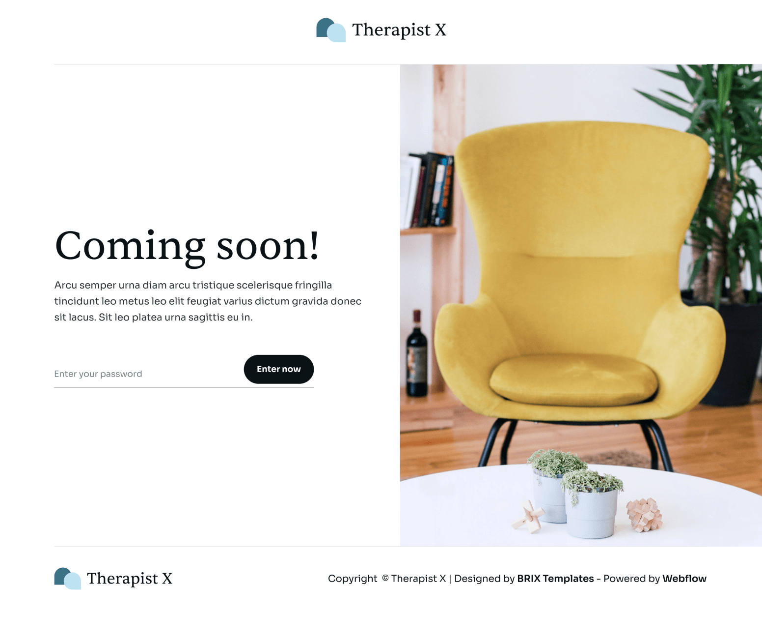 Therapist X - Coming Soon Utility Page - Therapy Webflow Template