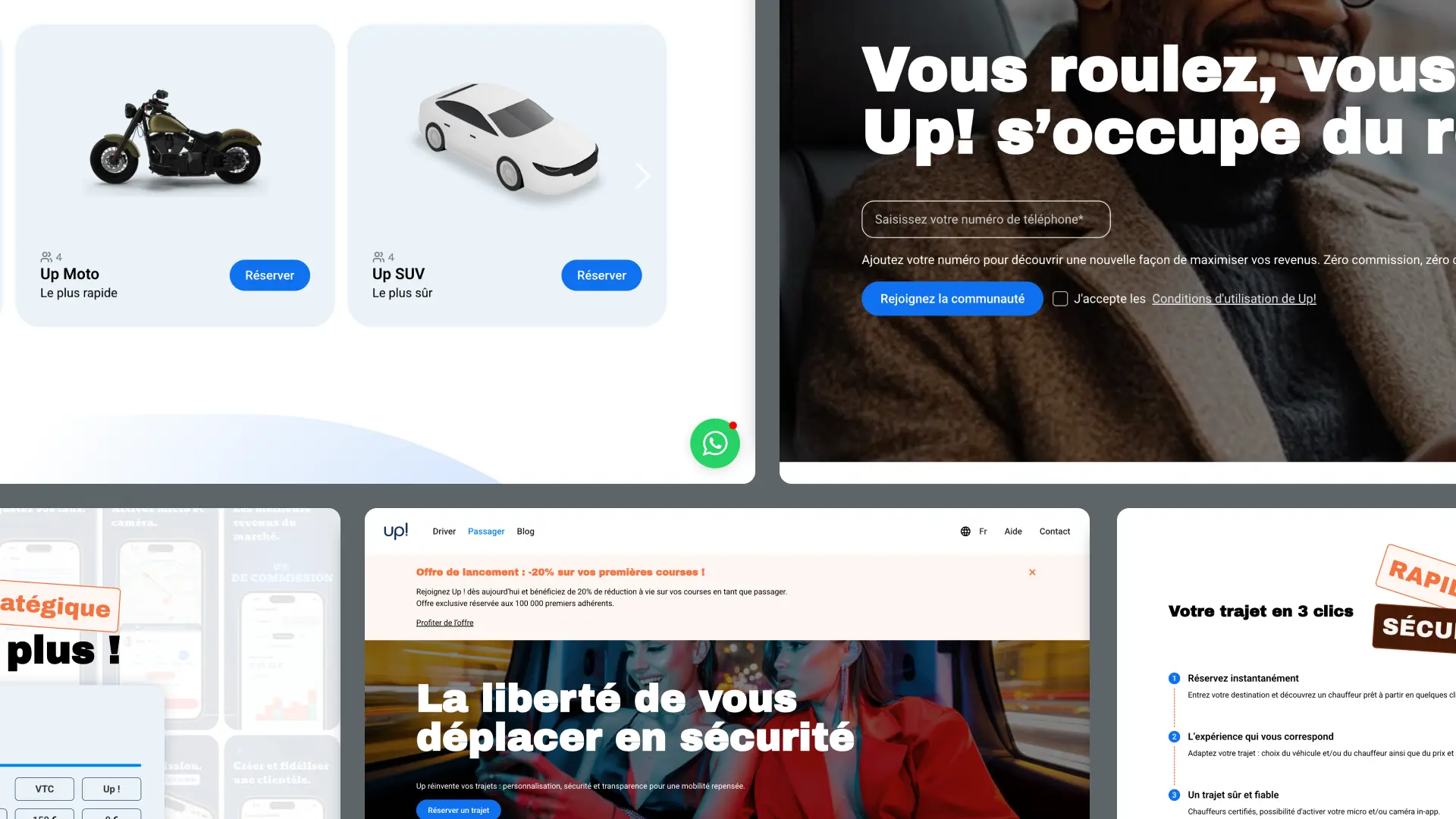 Up-cab est une jeune entreprise innovante positionnée sur le marché des VTC. Au moment de notre collaboration, elle ne disposait d’aucune présence en ligne. L’objectif était clair : créer un site internet professionnel et structuré afin de présenter leur concept, recruter des chauffeurs et attirer leurs premiers clients.