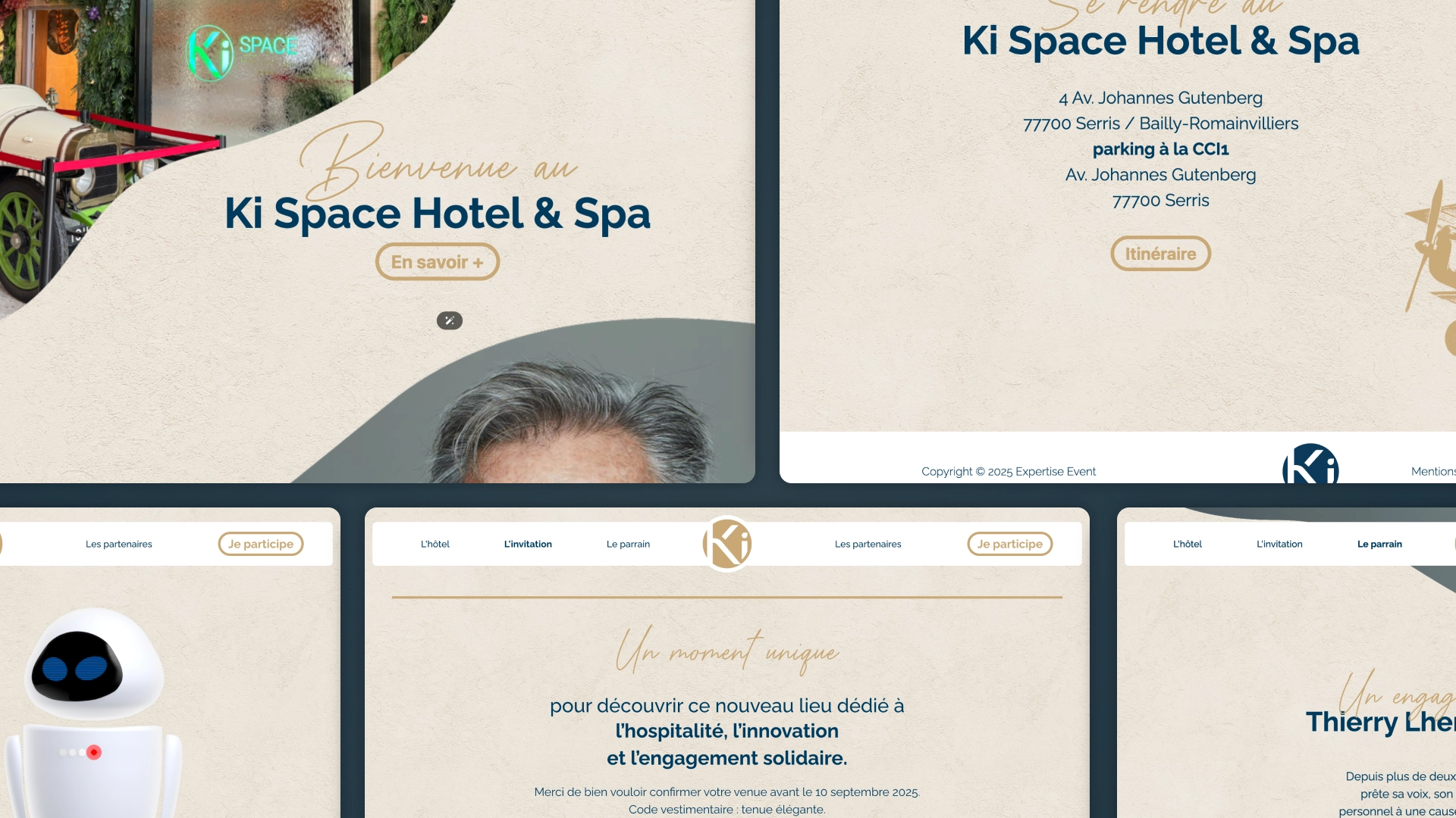 Kispace Hotel & Spa est un nouvel établissement haut de gamme à Serris, lancé lors d’un événement marquant en septembre 2025, avec Thierry Lhermitte comme invité d’honneur et parrain officiel. L’objectif : accompagner le lancement du projet avec un site vitrine efficace et responsive, conçu par Atelier Circulaire (design) et développé par notre agence sous Webflow. Notre mission : assurer un développement technique fluide, rapide et conforme au branding créé par Atelier Circulaire, afin de valoriser l’hôtel, l’événement et les partenaires.