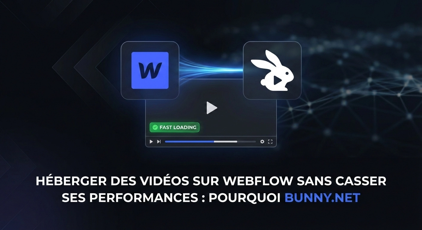 Les vidéos sur Webflow peuvent plomber les performances de votre site. Bunny.net est un hébergeur vidéo avec CDN qui résout ce problème : pas de limite de taille, transcodage 4K gratuit, prix à partir de 1$/mois. Voici comment l'intégrer.