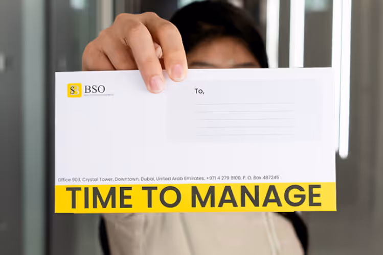 BSO Real Estate envelope highlighting property management onboarding with the message Time to Manage.