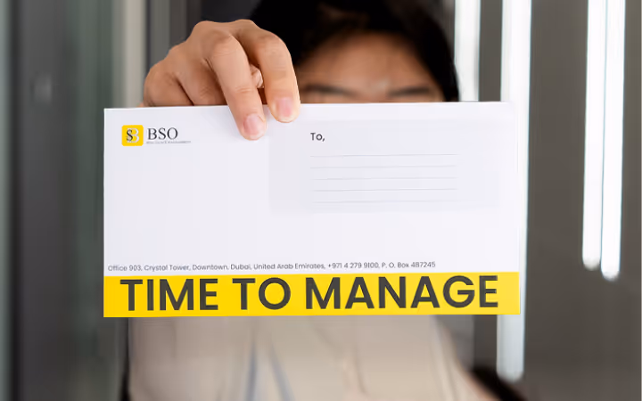 BSO Real Estate envelope highlighting property management onboarding with the message Time to Manage.