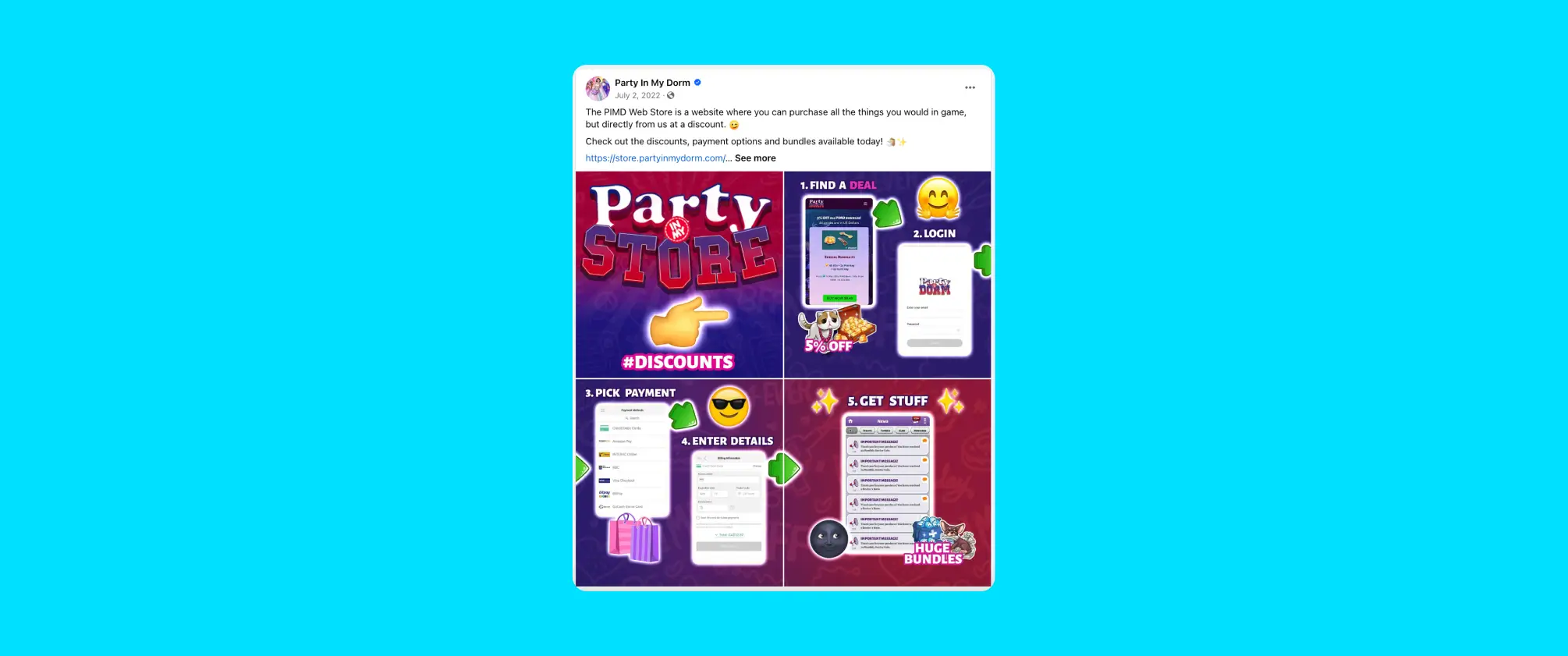 party in my dorm mobile gaming FB post