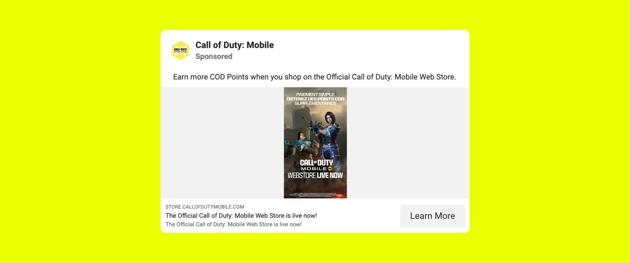 call of duty mobile gaming FB ad