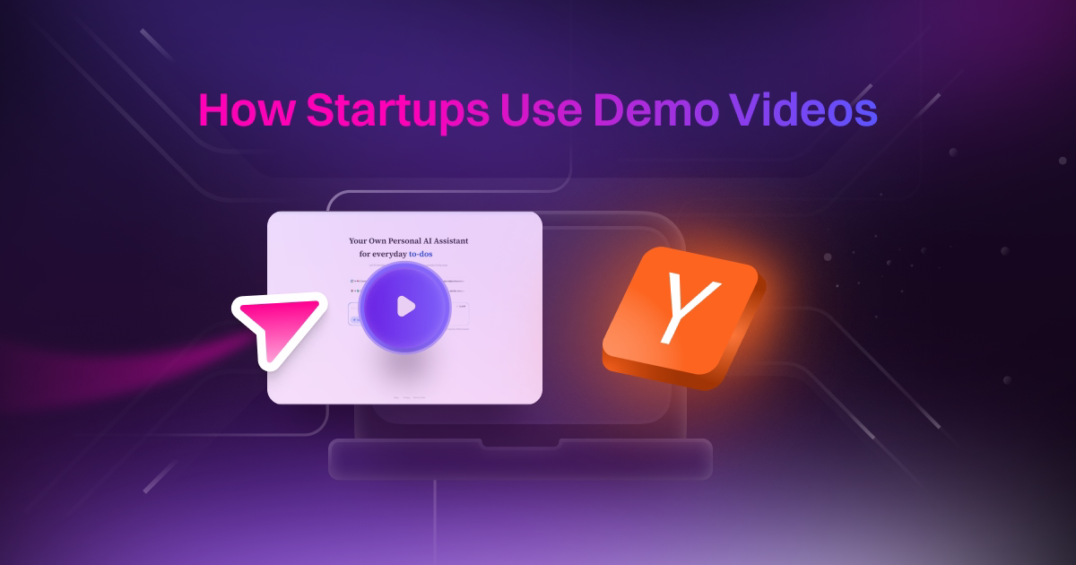 How startups use demo videos to showcase SaaS products, illustrated with a product screen and Y Combinator logo.