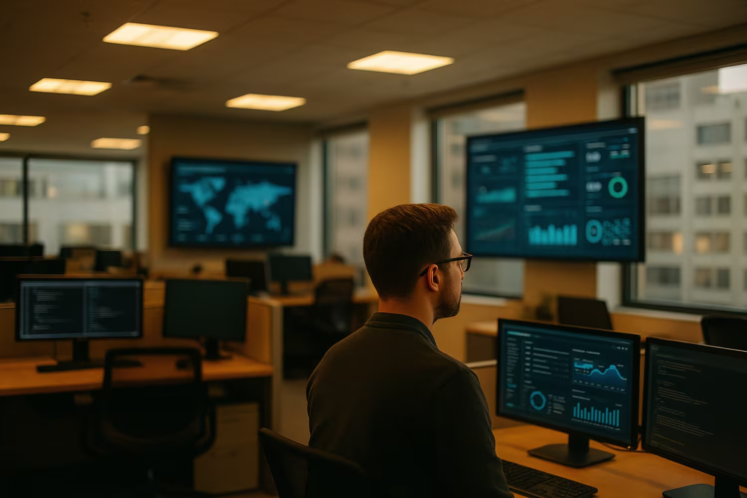IT professional monitoring office infrastructure