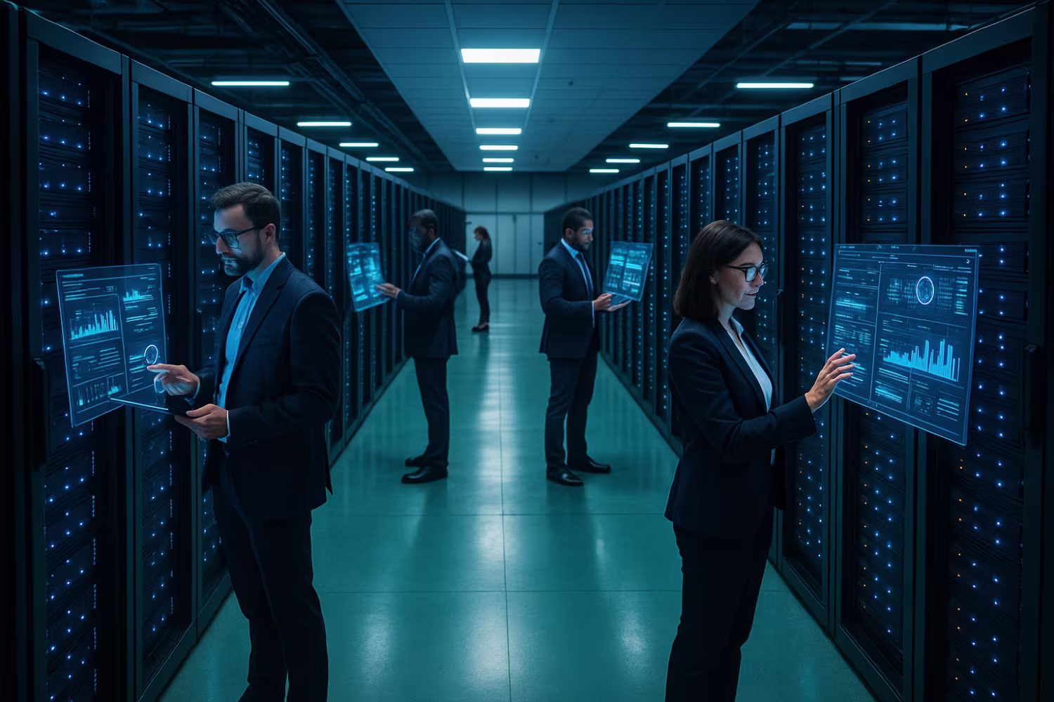 Professionals monitoring modern IT infrastructure