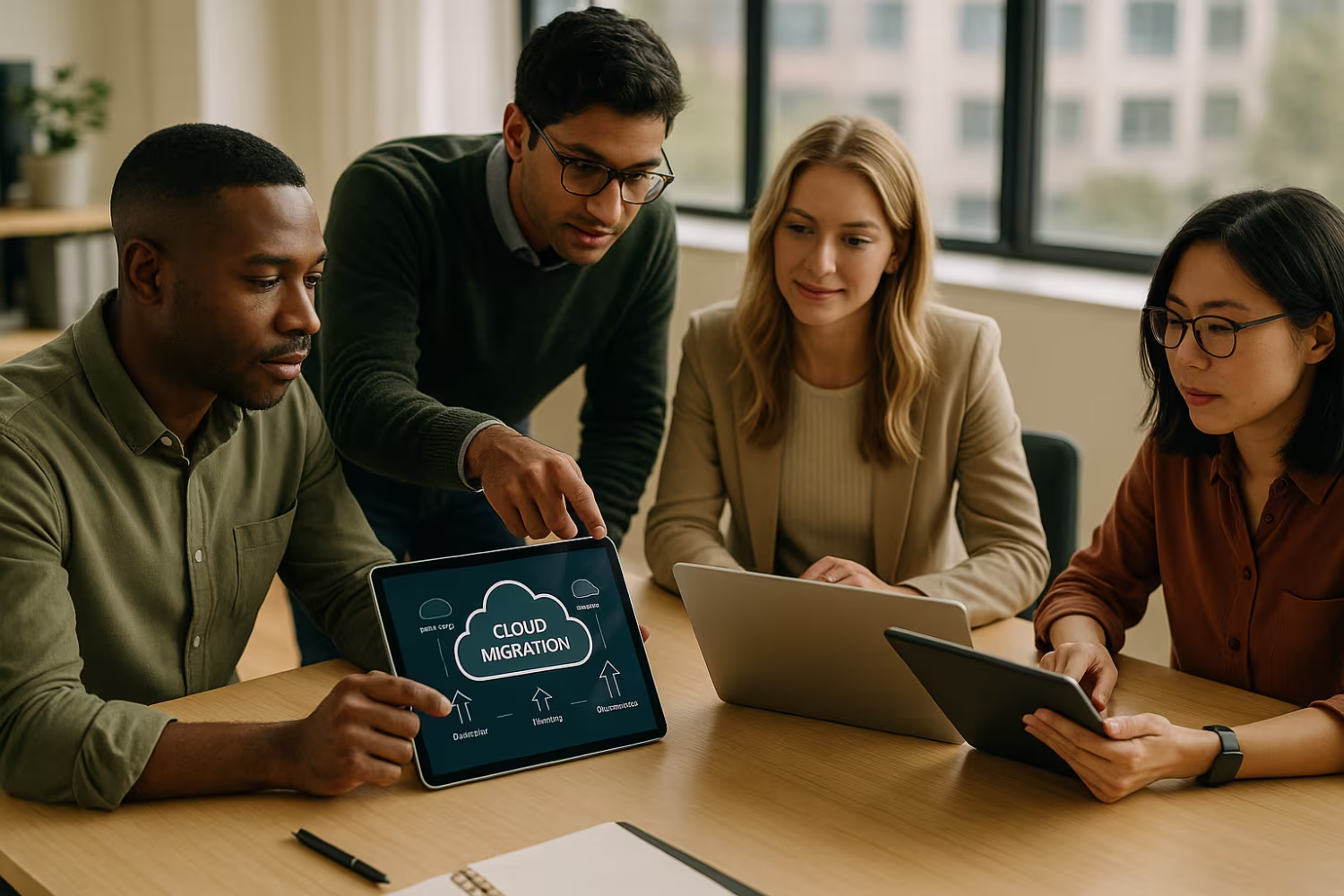 Team designing cloud migration strategy