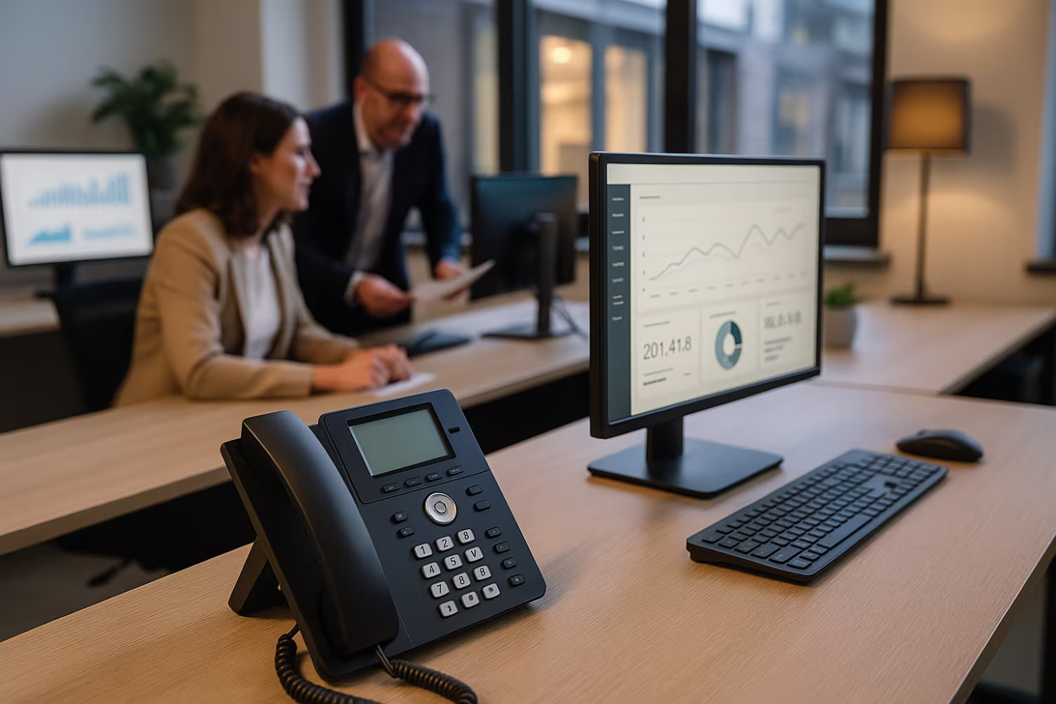 Business professionals, VoIP phone system setup