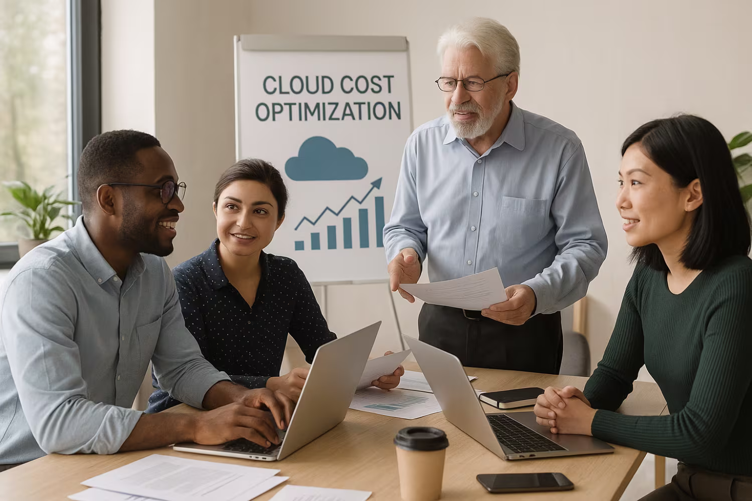 Team strategizing cloud cost optimization