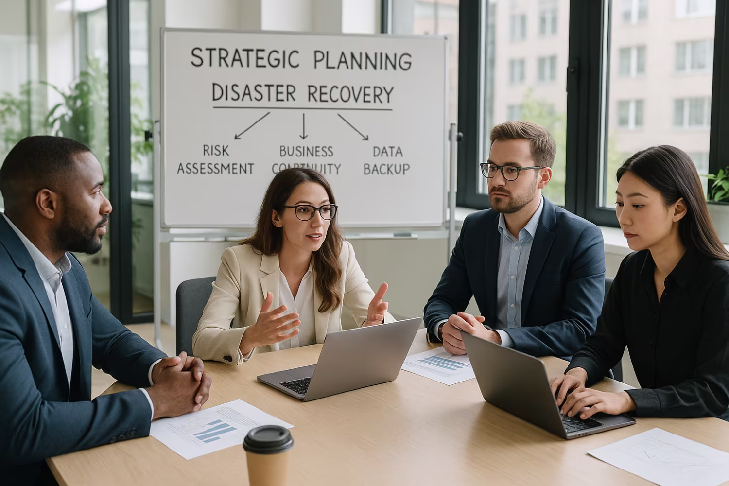 Team discussing IT disaster recovery strategy