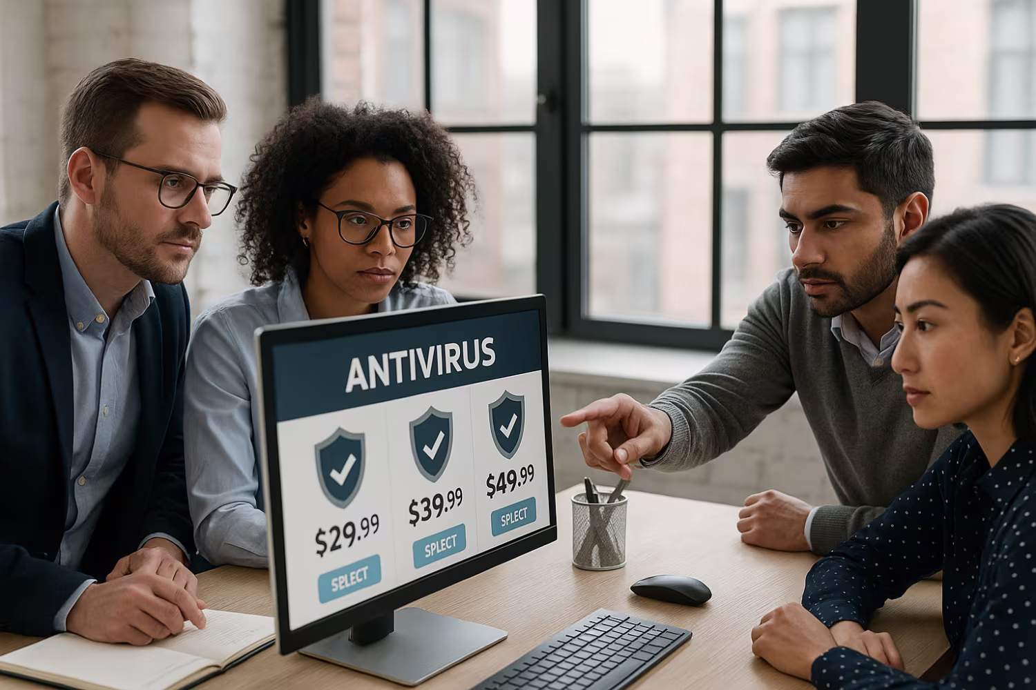 Team analyzing best antivirus software