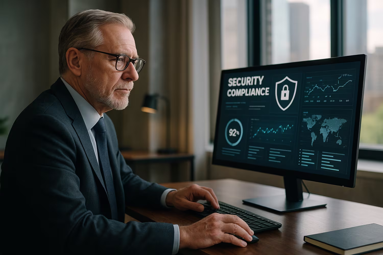 Professional reviewing security compliance metrics