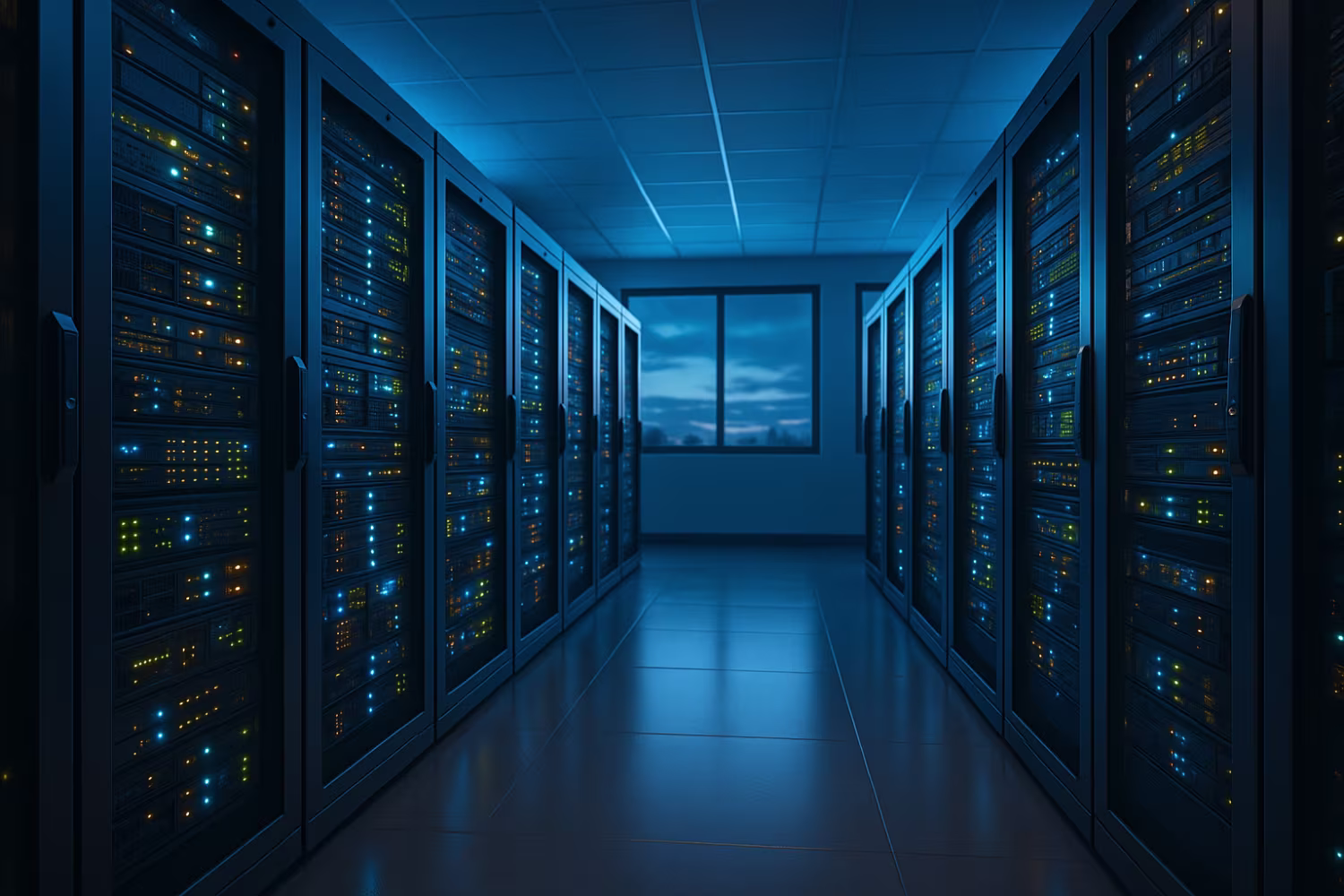 Secure server room at dusk