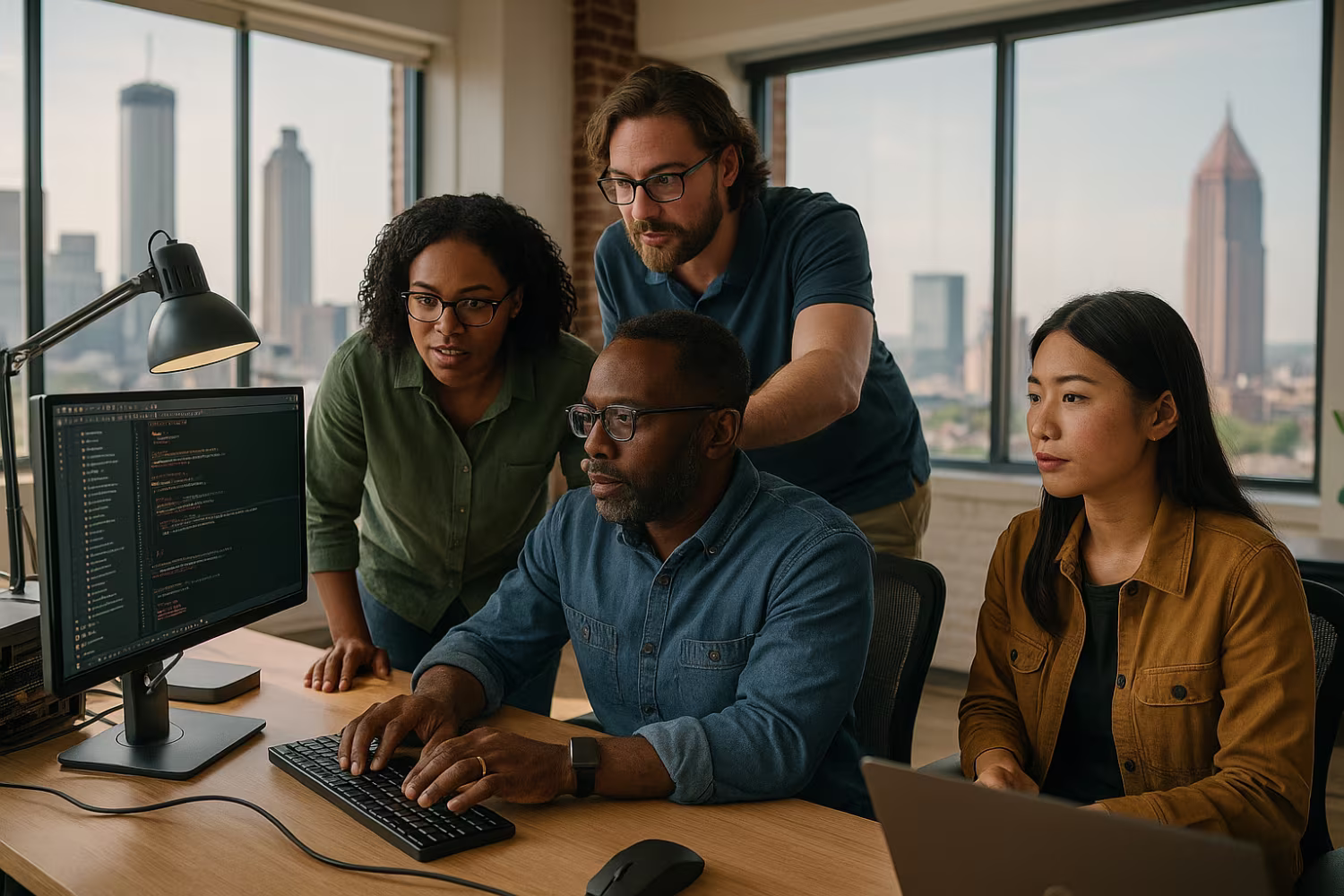 Diverse IT team discussing business solutions