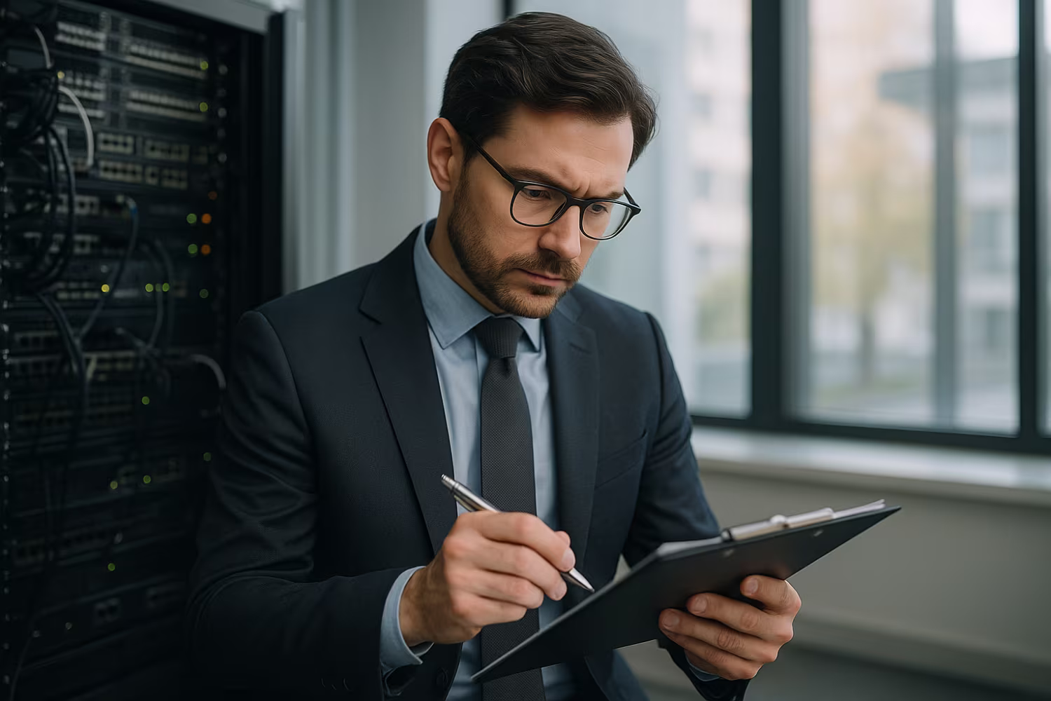 IT consultant conducting compliance audit