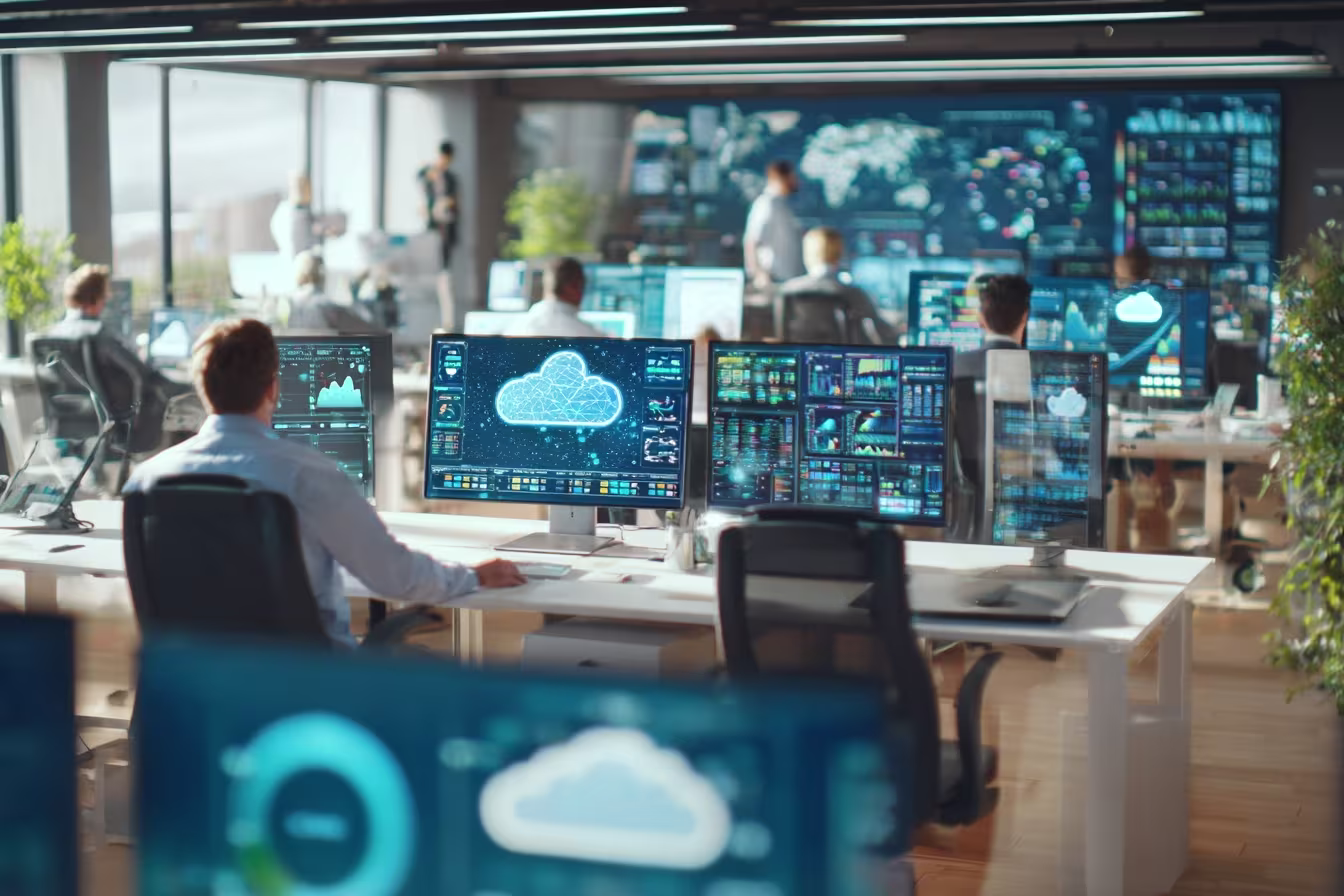 Diverse IT team analyzing cloud solutions