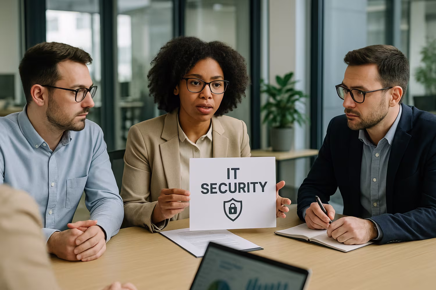 Diverse team discussing IT security policy