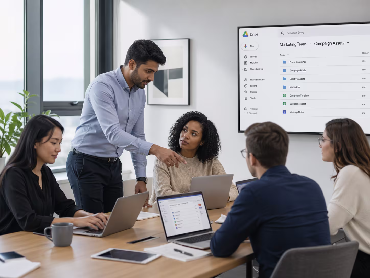 Diverse professionals using Google Workspace for business