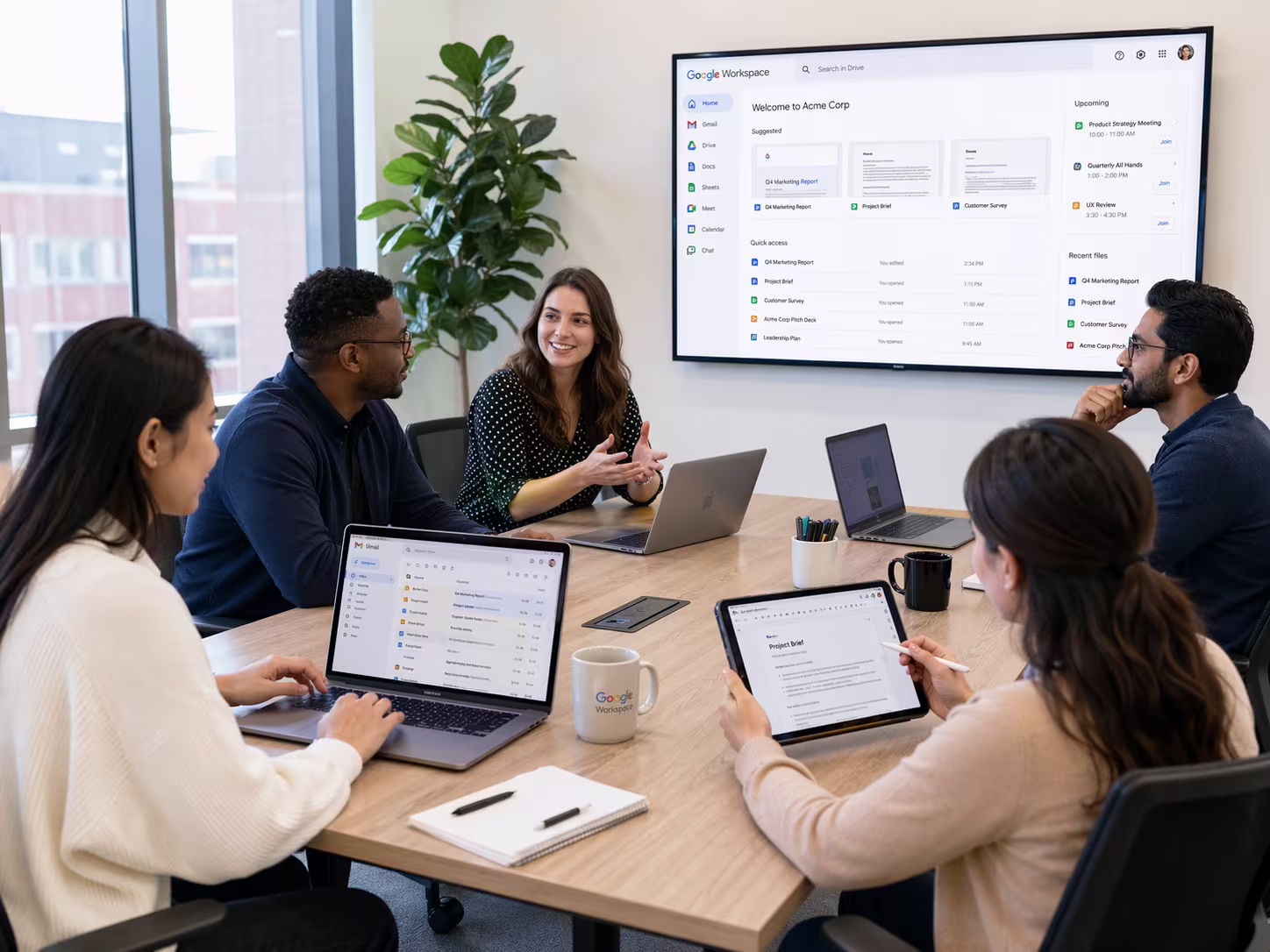 Diverse team using Google workspace for business